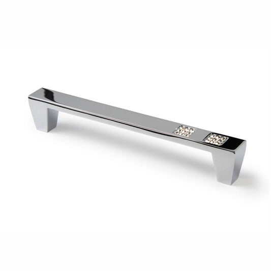 Kristall-Bügelgriff Violaine 128 mm in Chrom glänzend auf weißem Hintergrund
