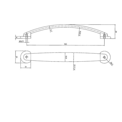 Technische Zeichnung Bogengriff Yasmeen 160 mm auf weißem Hintergrund